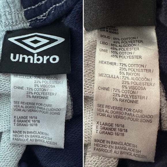 Vintage Umbro Gray Navy Blue Logo Two-Toned Sweat Shorts Youth Size XL 16/18 - Picture 14 of 15